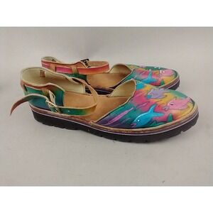 Those Shoes Hand Painted Leather Fish Shark Mary Jane Flats Rainbow Platform 7